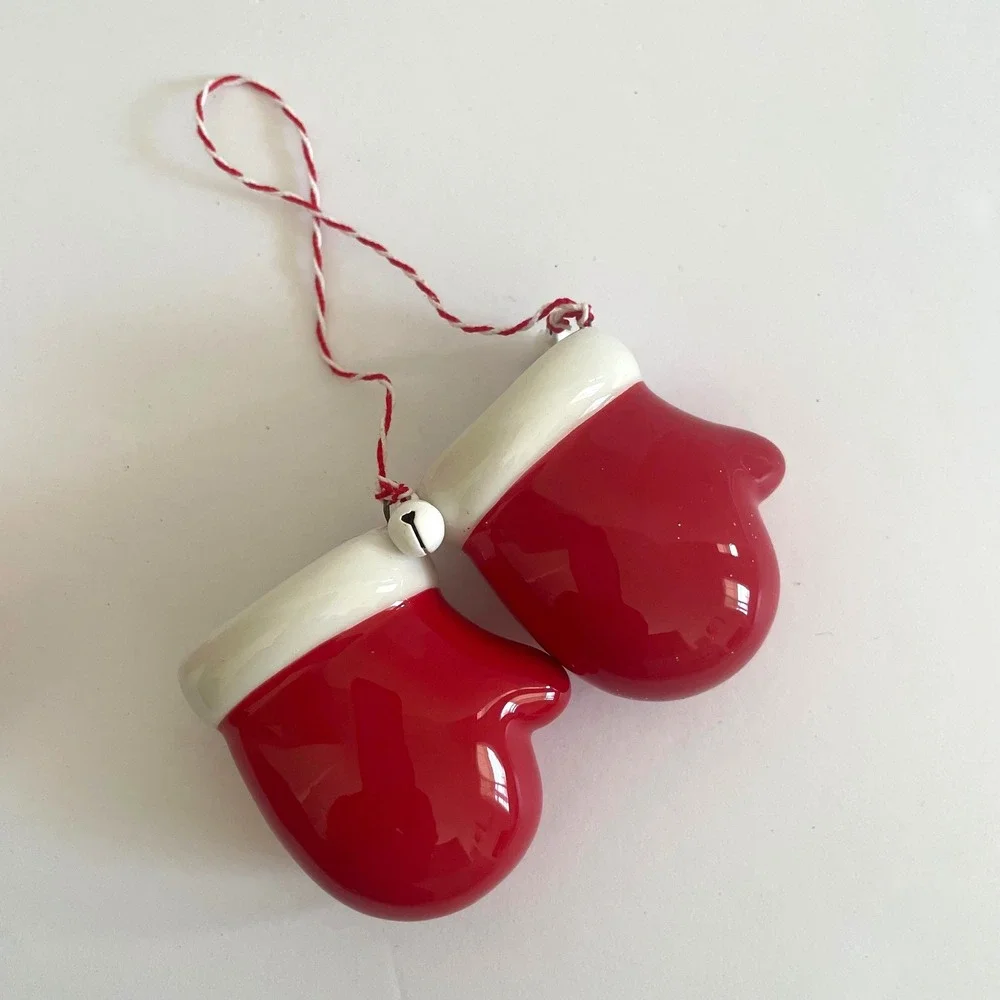 Ceramic Christmas Ornaments Hat Mitten Jingle Bell Holiday‎ Decor Set